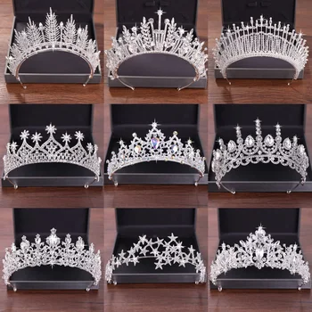 

Wedding Crystal Crown and Tiara Bride Hair Accessories Wedding Crown Head Pieces Silver Color Tiara Nupcial Diadem Head Jewelry
