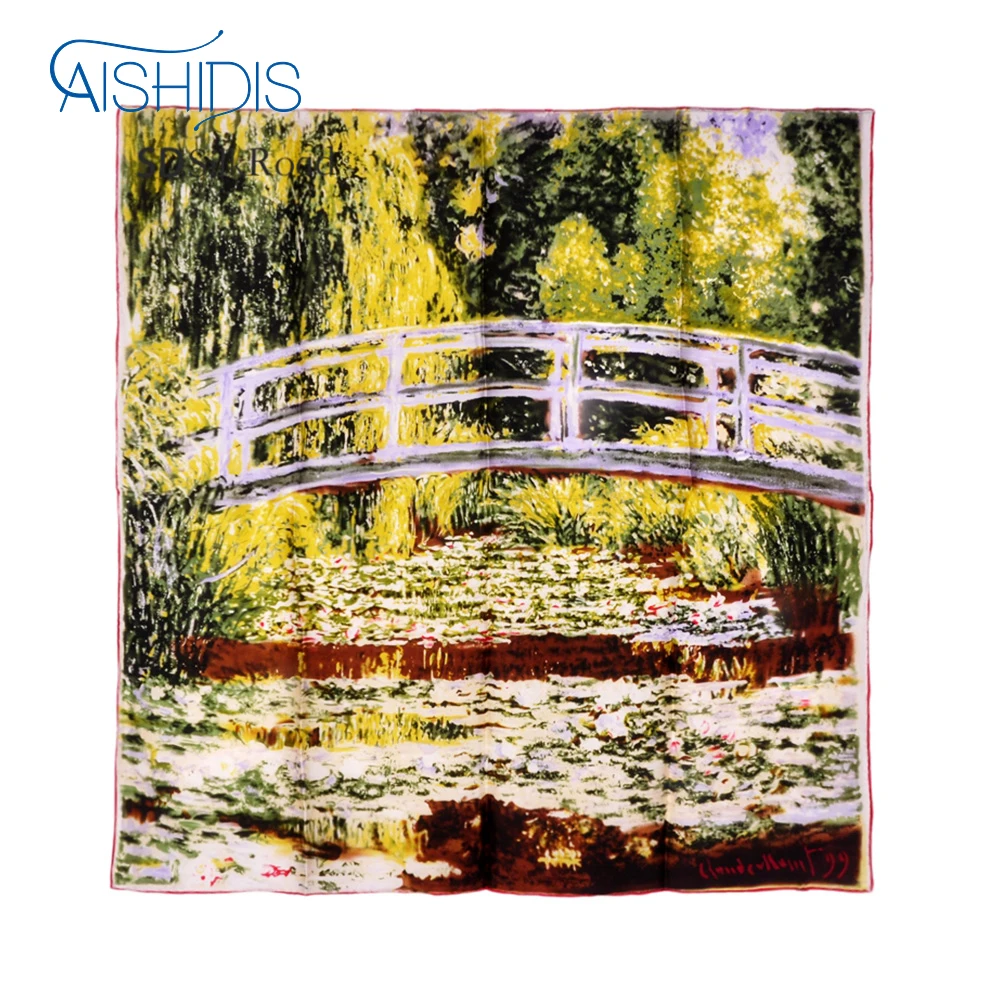 Шелковый шарф 100% женская искусственная фотография Японский мост над бассейном