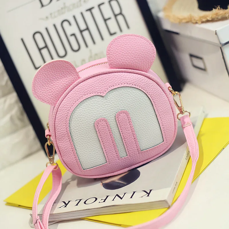Известный Дизайн, сумка-мессенджер для девочек с мышкой, мини-сумка через плечо с крысиными ушами для детей, милая сумка на плечо с рисунком - Цвет: Pink