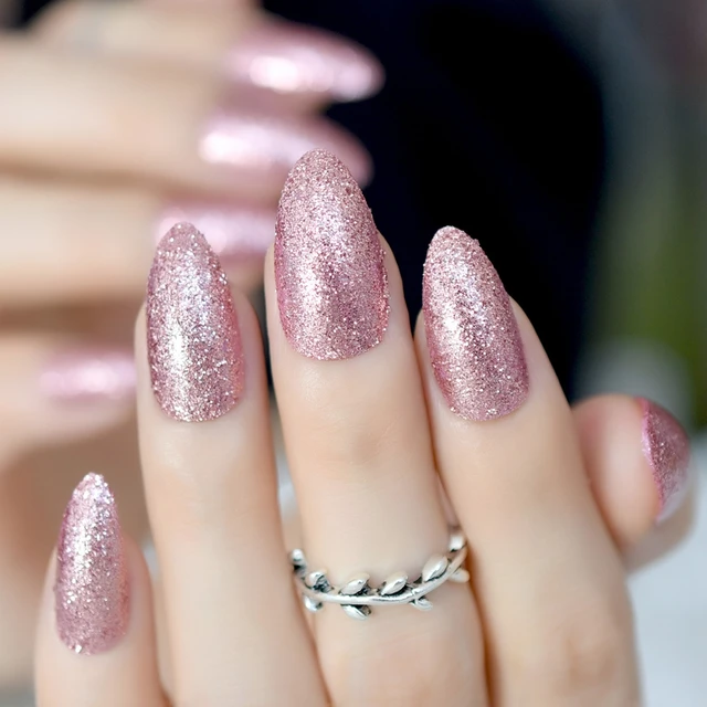 Rose Gold Press On Nail Almond Design Artificial False Nails Glitter Rose Gold Press On Nail Almond Design Artificial False Nails Glitter Full Tips Shiny Manicure
