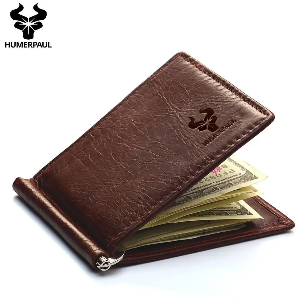 Men's Cow Leather Money Clip Classic Design Male Mini Wallet