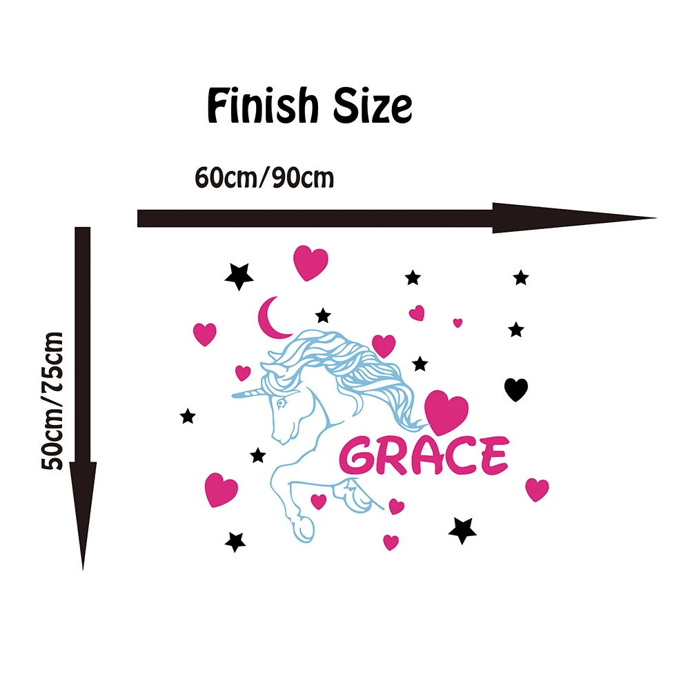Custom Name Unicorn Horse Heart Wall Decal Girl Room Kid Room Personalized Name Unicorn Animal Horse Wall Sticker Vinyl Bedroom  (1)