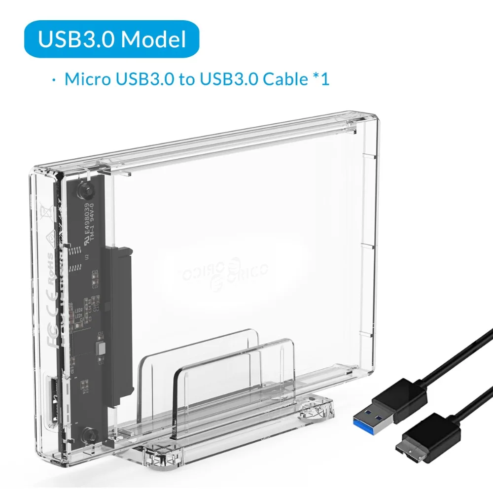 ORICO чехол для жесткого диска 2,5 дюйма SATA для USB 3,0/type-C прозрачный корпус для жесткого диска USB3.0 поддержка протокола UASP SATA3.0 SSD чехол