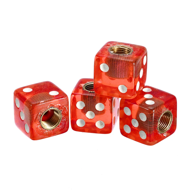 4 Pcs/Set Yellow/Purple/Gold Dice Air Valve Stems Dustproof Caps Wheels