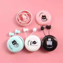 Cute Shy Cat Earphones 3.5mm in-ear Earbud with Portable Earphone Case Microphone for Kids iPhone Samsung Xiaomi Girls Gifts
