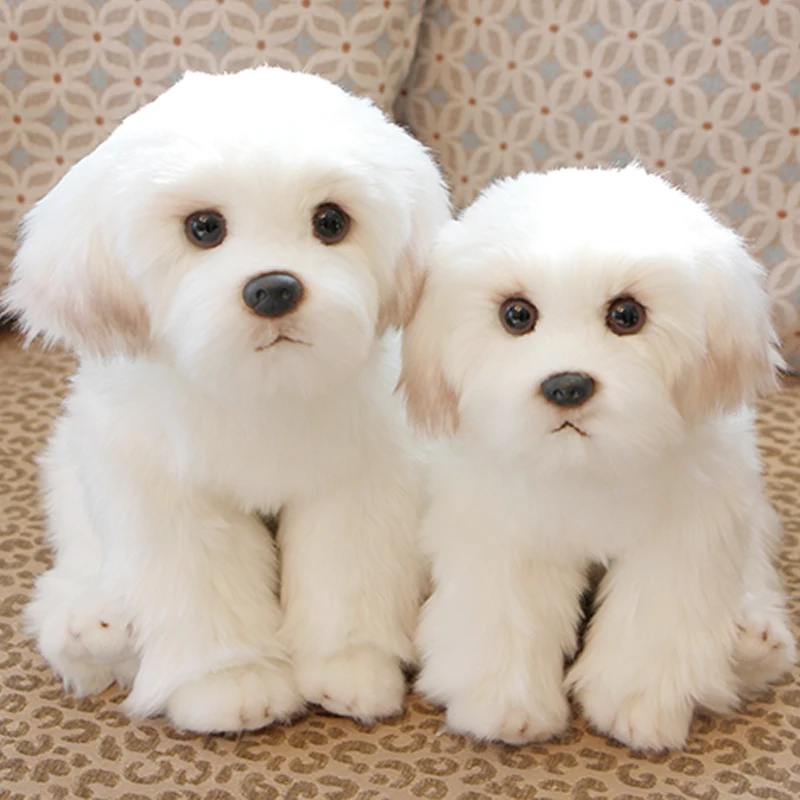 

28cm Cute White Bichon Frise Stuffed Dog Plush Toy Simulation Pet Fluffy Baby Kids Doll Birthday Gift for Children Photo Prop