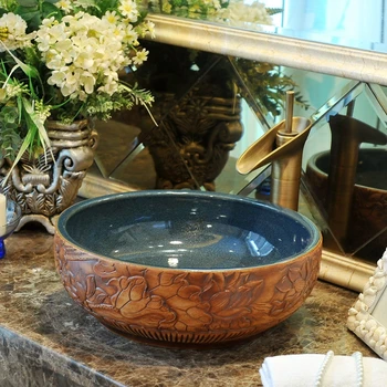 

New Arrival! Artistic Round Washbasin Ceramic Coutertop Bathroom Sink vintage wash basin