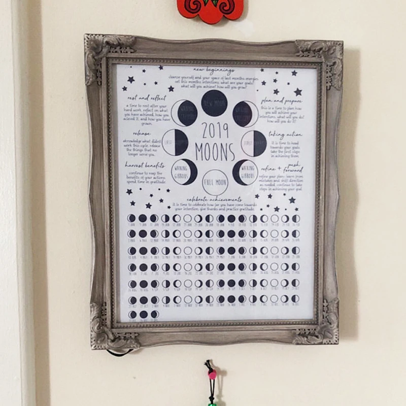 

2019 Lunar Phases Calendar Poster Print Minimalist Wall Art Canvas Painting 2019 Calendar Picture Home Room Wall Decoration