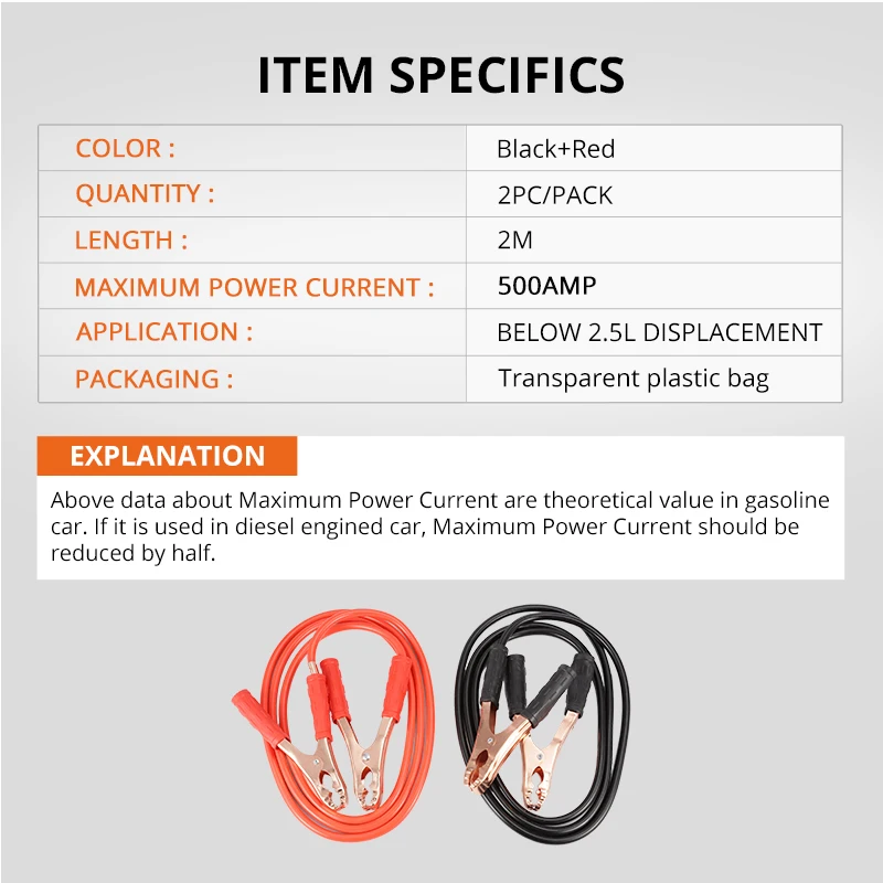 Auxmart 2 M 500AMP coche batería Booster Cable encendido de emergencia arranque salto cables de alambre para el coche Van SUV arranque clips Auxmart 2 M 500AMP coche batería Booster Cable encendido de emergencia arranque salto cables de alambre para el coche Van SUV arranque clips