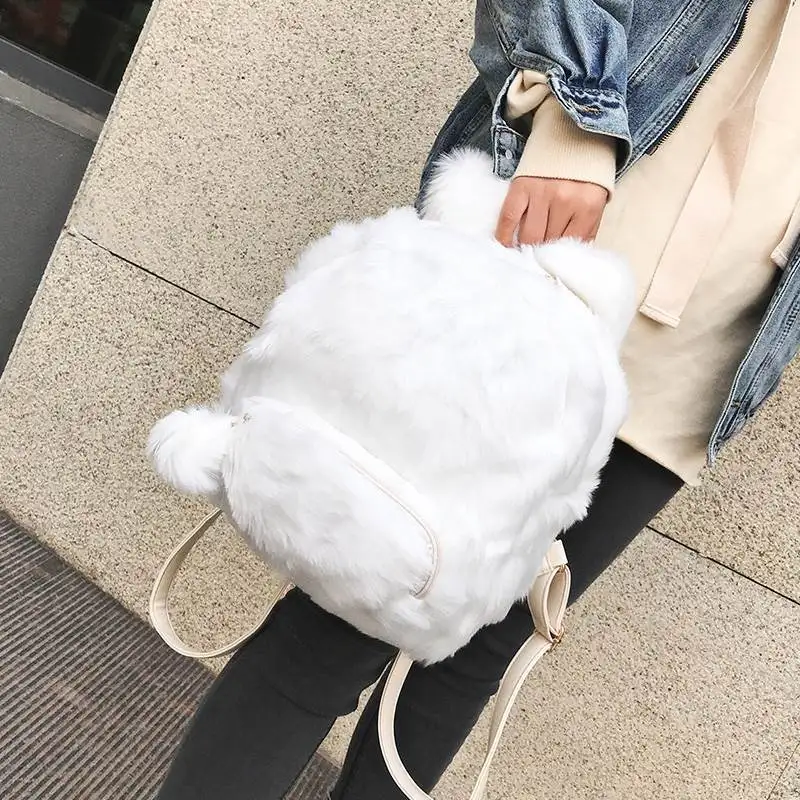 Moon Wood, японский стиль, плюшевый рюкзак с кроликом, Женский мини рюкзак из искусственного меха, розовая школьная сумка для девочек, сумка на плечо, Женская милая сумка