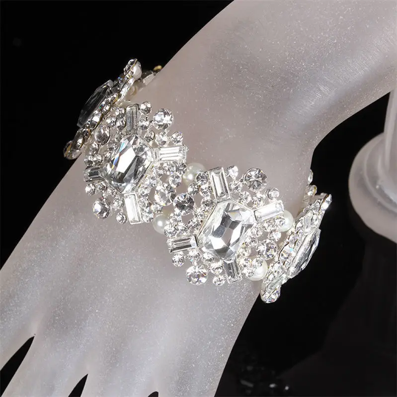 SLBRIDAL прозрачный браслет для невесты браслет горный хрусталь кристалл жемчуг стрейч браслет свадебные аксессуары для вашей свадьбы