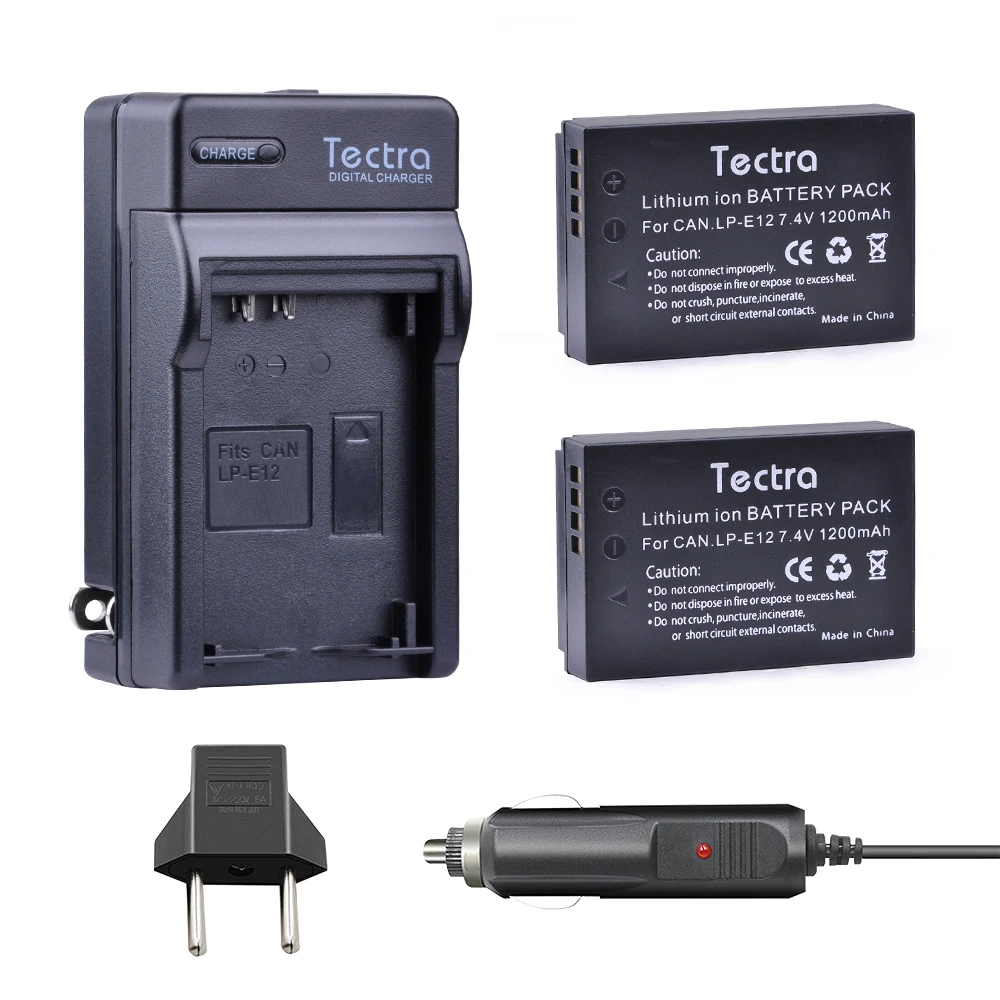 Tectra 2 Pz Lp-E12 Lp E12 Fotocamera Li-Ion Battery + Charger Digital + Spina Auto Per Canon Eos M10 M100 M2 100D Bacio X7 Rebel Sl1