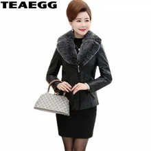 TEAEGG Faux Short Black Leather Fur Jackets Plus Size 4XL 5XL New Pu Women Winter Leather Coat Jaqueta De Couro Feminino AL718