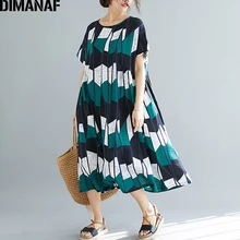 DIMANAF Plus Size Women Beach Dress Summer Sundress Big Size Female Lady Vestidos Print Patchwork Loose Casual Linen Dress 2019