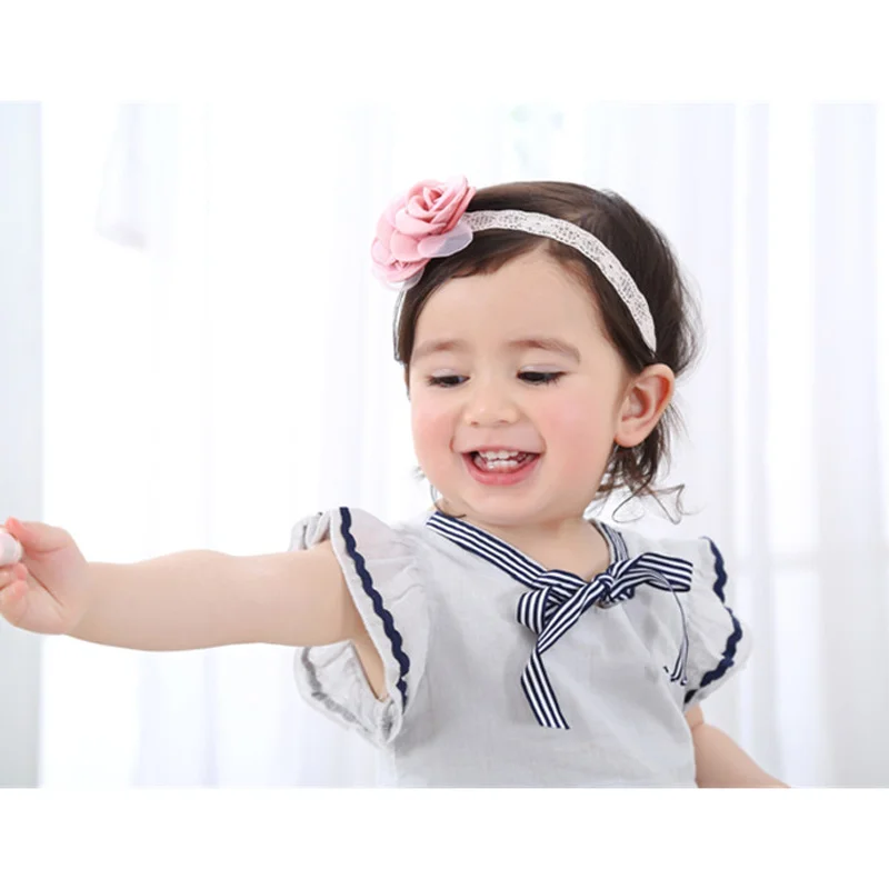 Повязка на голову с розовым цветком для маленьких девочек эластичная Удобная