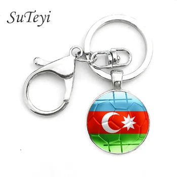 

Azerbaijan Flag Pattern Pendant Key Chain Egypt/Ethiopia Flags Silver Color Crystal Keychain Football Fans Handmade Jewelry