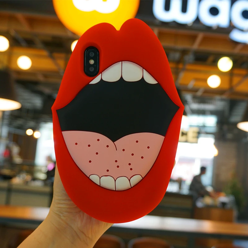 Fundas Funny Case For Iphone X Big Red Mouth Soft Rubber Case For