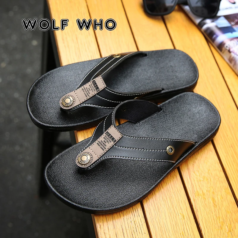 

WOLF WHO 2019 Cheap Summer Men Flip Flops Bathroom Slippers Male Casual Shoes Fashion Summer Beach Sandals zapatos hombre A-016