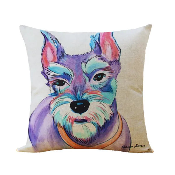 

Square Cotton Linen Colourful Bull Terrier Dog Decorative Color Cushion Cover Printed Home Sofa 3D Doggy Throw Pillows Pug