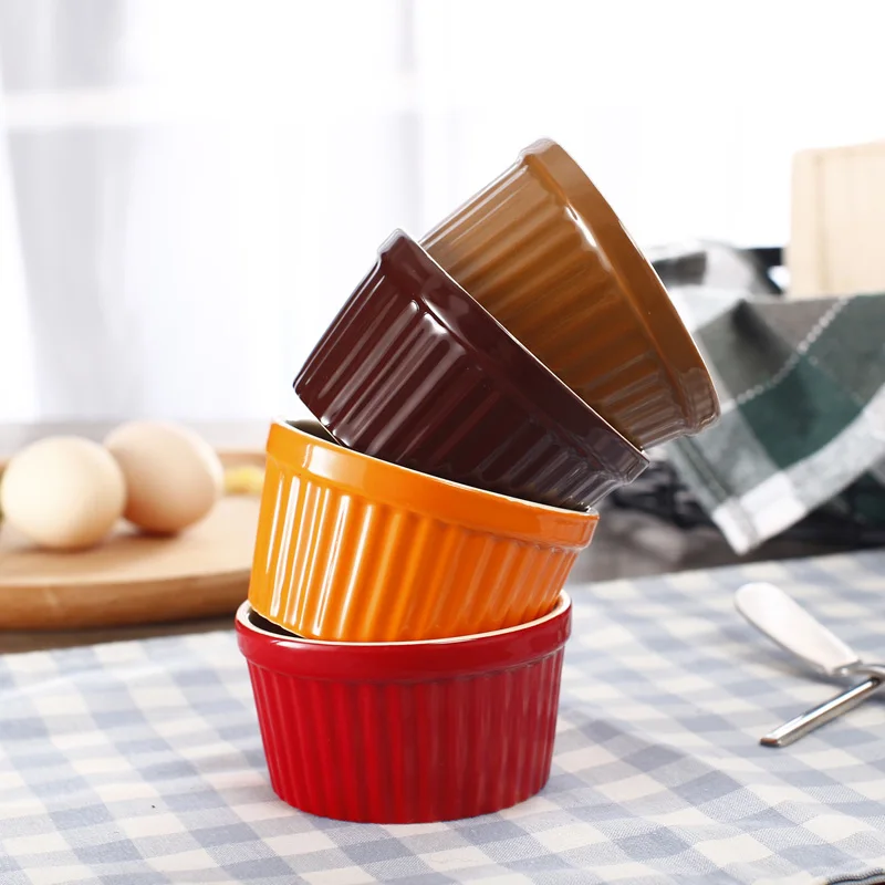 

Ceramic Bone China Round Shape Pudding / Cake Mold Bowl (4 pcs) for Baking Multiple Colour Options