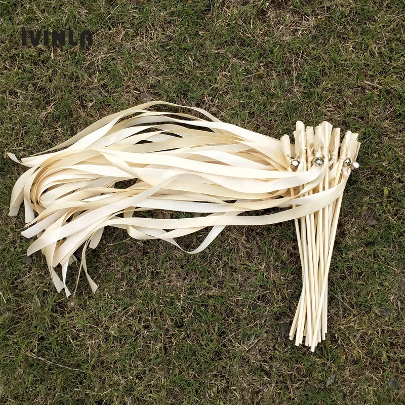 

Hot selling 50pcs/lot beige Wedding Wands with sliver Bells for wedding party