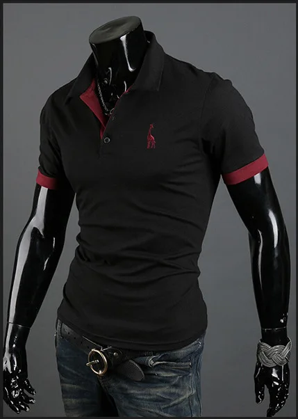 Новинка, модная летняя мужская футболка с коротким рукавом, мужская повседневная футболка с отложным воротником, цветные футболки, мужская одежда MY105 - Цвет: black