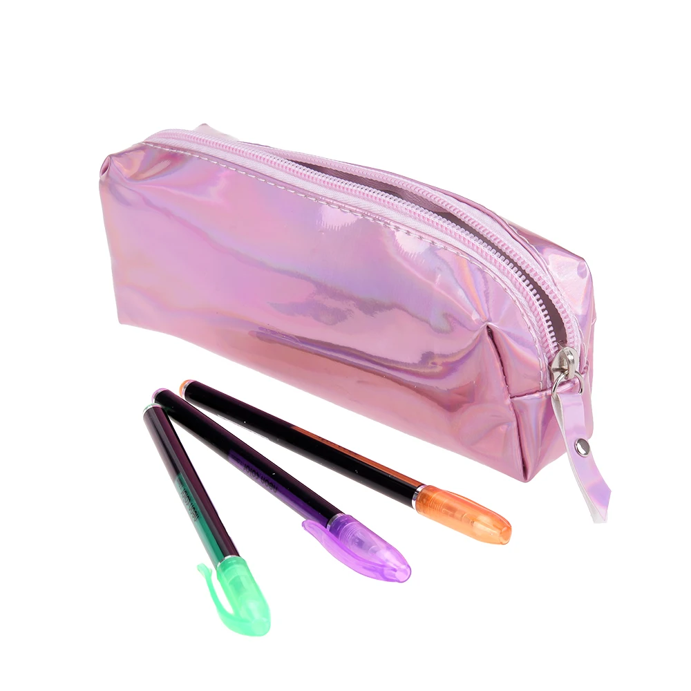 Novelty-Laser-Light-Solid-Color-Pen-Pouch-Case-Pencil-Bag-Stationery-Storage-Zipper-Bag-Student