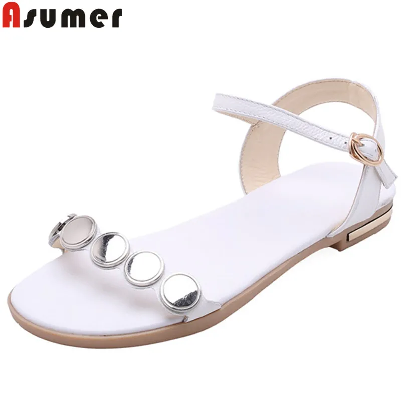ASUMER/Большие размеры 34-46; Новая летняя обувь; женская обувь из натуральной кожи с пряжкой; женские сандалии на плоской подошве;