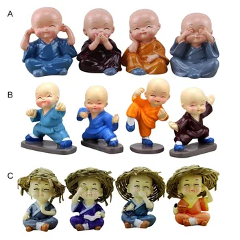 

4 Pcs/lot Small Buddha Statue Monk Resin Figurine Crafts Home Decorative Ornaments Miniatures Crafts Home Decoration Accessories