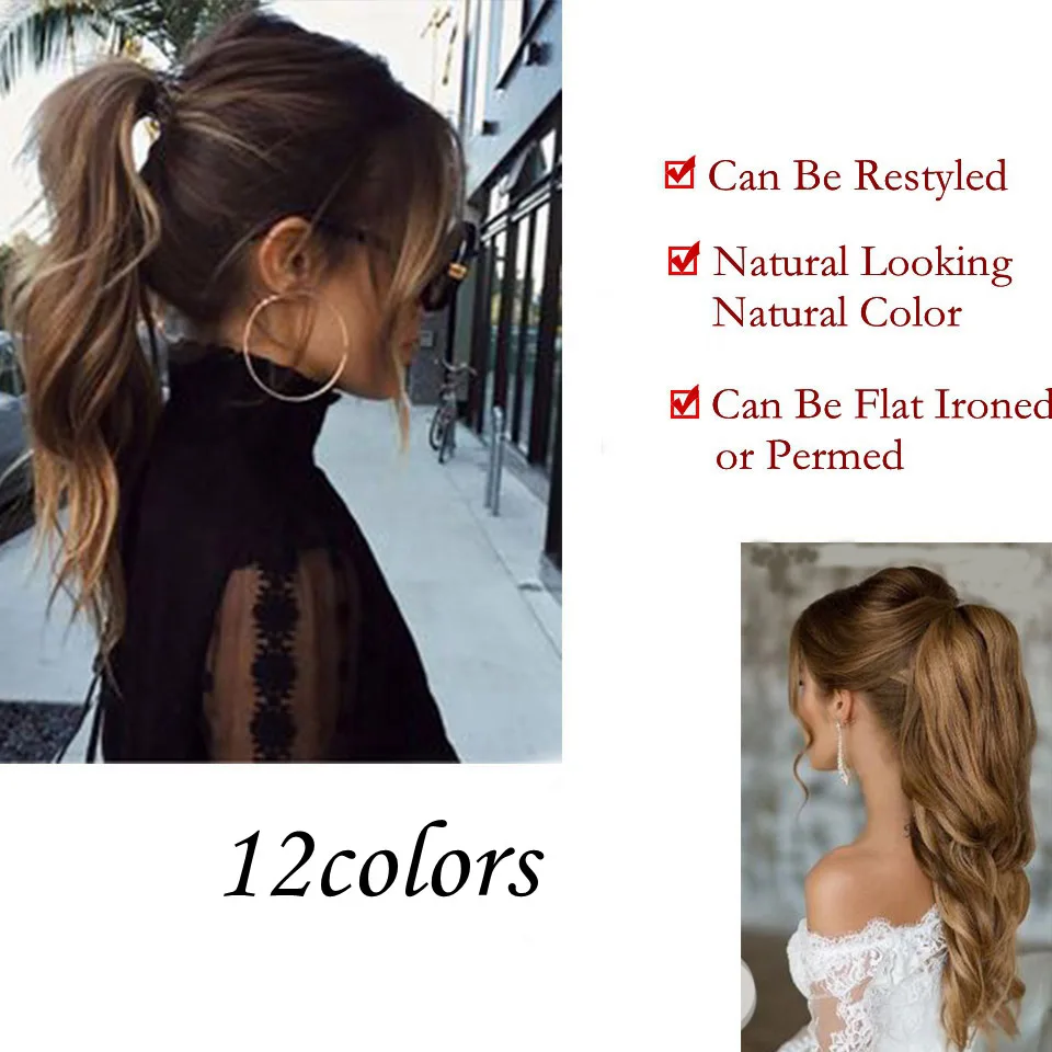 MERISI HAIR 22Inch Long Straight Hair Ponytails Clip In Hair Extensions 17Colors Available Synthetic Hair Ribbon