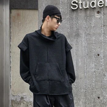 

Men Winter Spring Fashion Casual Wool Pullovers Sweatshirt Male Loose Punk Gothic Black Streetwear Woolen Hoodie Overcoat Coat