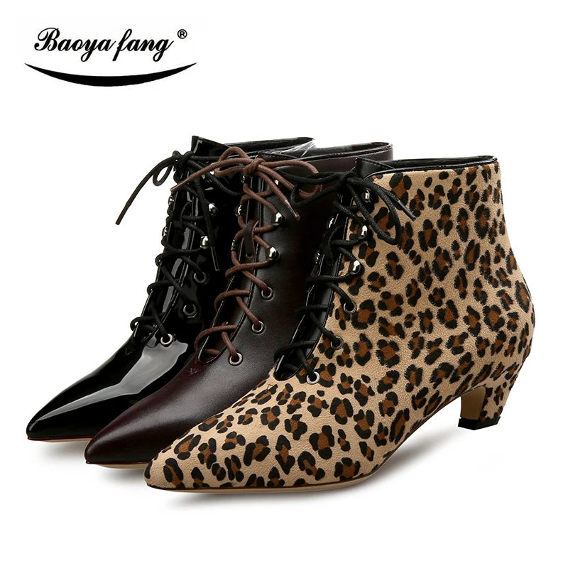 Diseño 2018 Tacón Tobillo Zapatos Nuevo Extraño Bajo De Baoyafang Mujer Cm Leopardo Black leopard marrón Para Botas Invierno 5 71OnqRZw