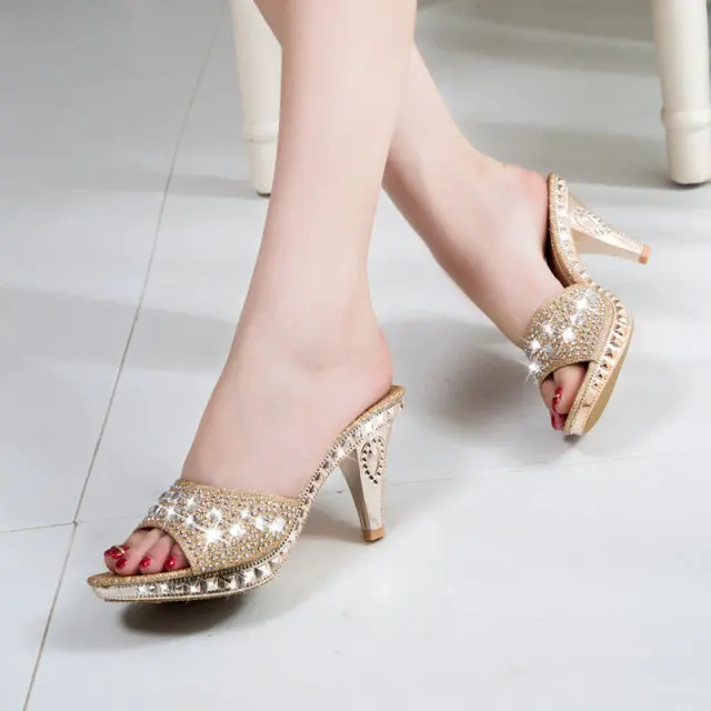 QUANZIXUAN/женские туфли-лодочки на шпильках; пикантные женские туфли на высоком каблуке с кристаллами для вечеринки; женская обувь золотистого цвета с открытым носком
