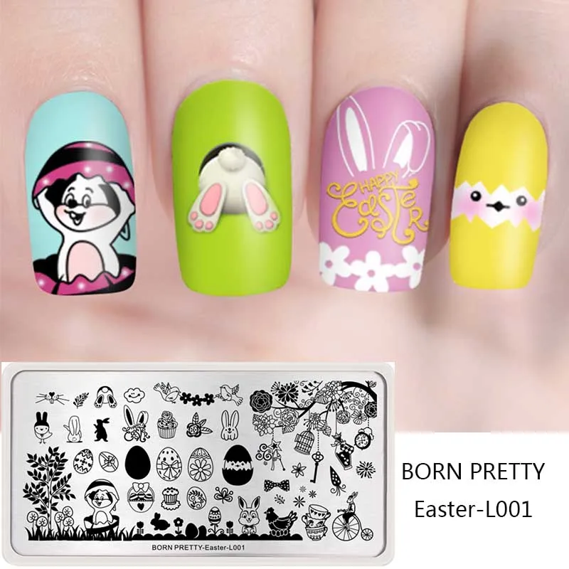 

BORN PRETTY Rectangle Nail Stamping Plates Cute Rabbit Pattern Nail Stamp Image Template Stencil DIY Nail Design Easter Manicure