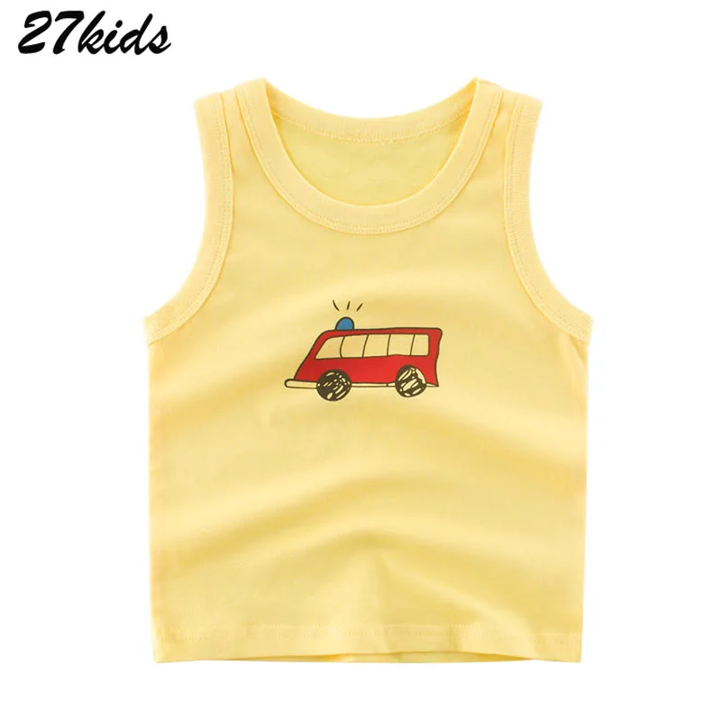 

27kids 2-9Years Carton Car Fashion Sleeveless Baby Summer Kids Boy Girls Vest for Children O Neck School Clothes