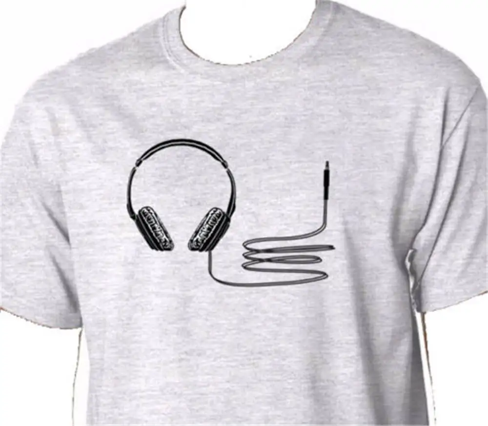 Fashion Funny Tops TeesHeadphones t shirt earphones vinyl