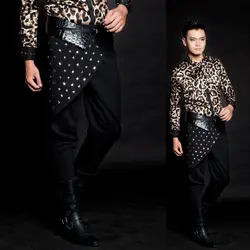 Мода! Бесплатная доставка тенденции моды мужская одежда личность заклепки черные тонкие шаровары сценический костюм