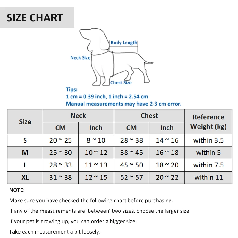 Cat Clothes Size Chart