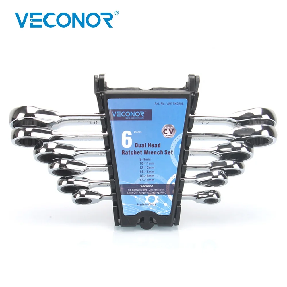 

8-19mm Ratchet Wrench Spanner Set of Tools Unadjustable Head 72 Teeth Multi Tool Dual Ring Head With Plastic Rack Pack