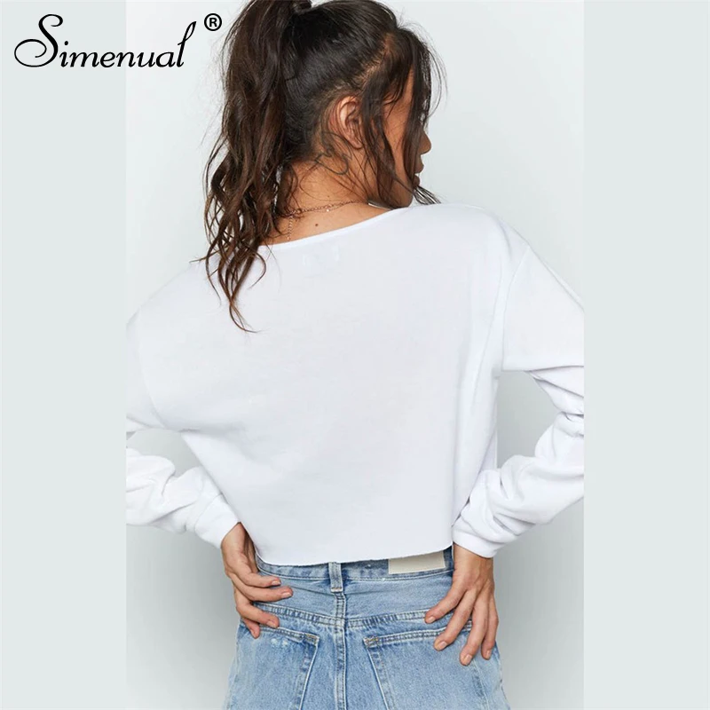 Simenual Casual Basic Solid Cropped Sweatshirts Women Long Sleeve Streetwear Tops Harajuku Fashion 2019 Autumn Short Sweatshirt Simenual Casual Basic Solid Cropped Sweatshirts Women Long Sleeve Streetwear Tops Harajuku Fashion 2019 Autumn Short Sweatshirt