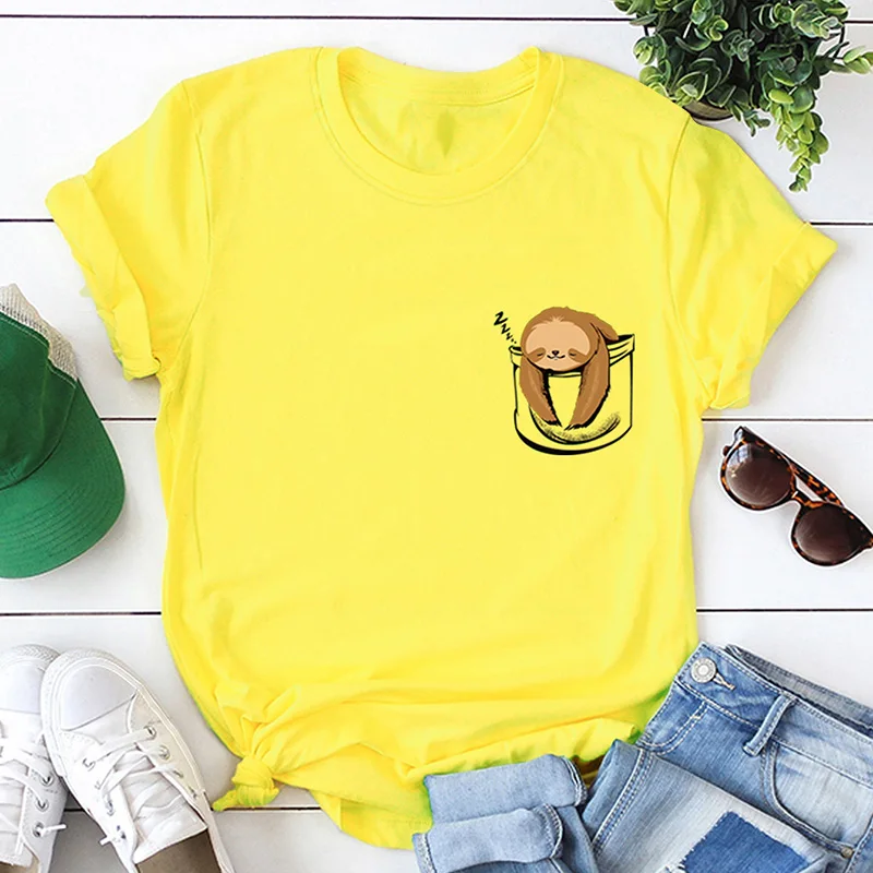 Модная женская футболка с короткими рукавами и круглым вырезом, футболка с принтом обезьяны размера плюс, хлопковая классная футболка, Женские повседневные топы - Цвет: Цвет: желтый