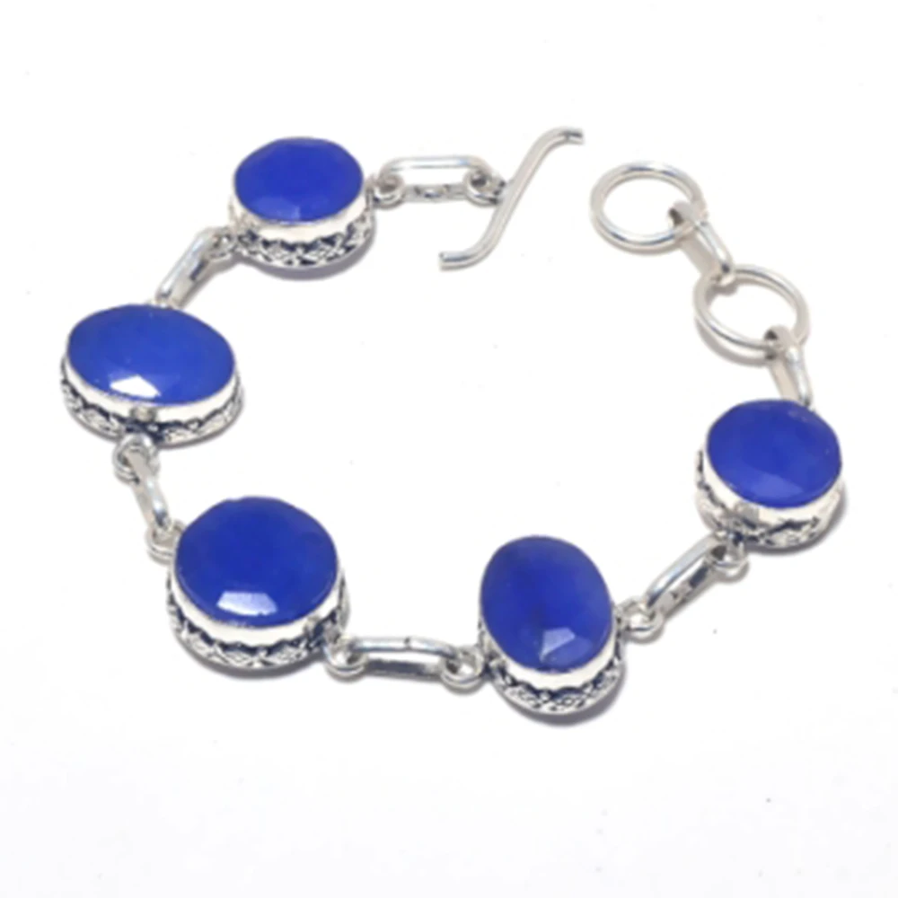 

Sapphires Bracelet Silver Overlay over Copper, 20cm , B3802