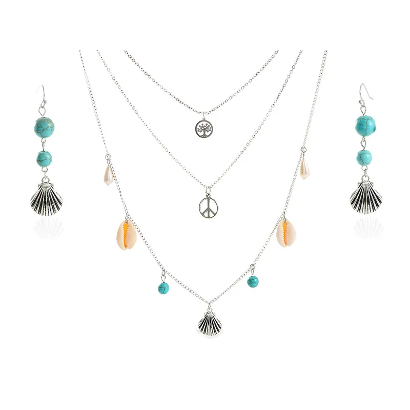 KOMi Boho красочные бирюзовые бусины ракушки очаровательные ювелирные наборы для