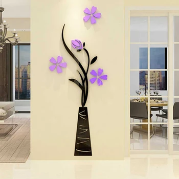 

New Vase Flower Tree Pattern DIY Acrylic Wall Sticker For Kitchen Bathroom Waterproof Wall Stickers Wallpaper adesivo de parede