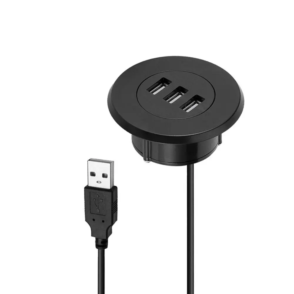 5 см втулка отверстие в настольном монтаже 3 порта USB 2,0 концентратор для ноутбука ПК компьютер дата передачи зарядки - Цвет: Черный