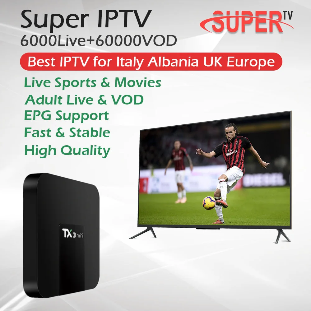 

Super IPTV 6000Live 60000VOD+TX3Mini Android TV Box Amlogic S905W 2G/16G Wifi 4K DLAN Set Top Box Italy Albania UK Europr IPTV