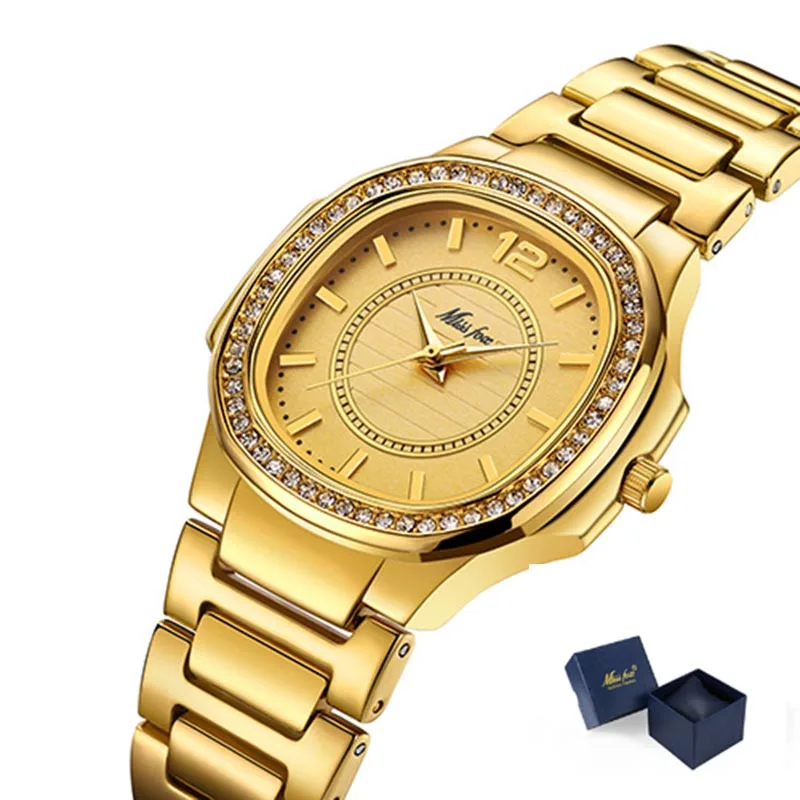 MISSFOX розовое золото часы Для женщин кварцевые часы дамы лучший бренд класса люкс Нержавеющая сталь женские наручные часы для девочек золотые часы часов - Цвет: 2549-1