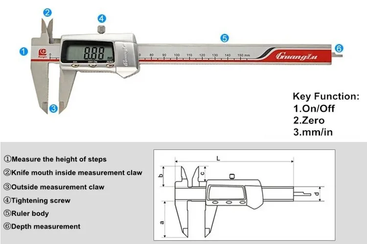 GUANGLU цифровой штангенциркуль " 0-150 мм/0,01 Электронный штангенциркуль из нержавеющей стали микрометр измерительные инструменты