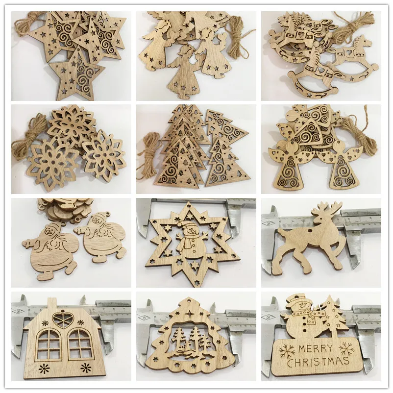 

12 Style Christmas Tree Santa Snowman Wooden Hanging Ornaments for Scrapbooking DIY Craft Christmas Wedding Party Home Decor