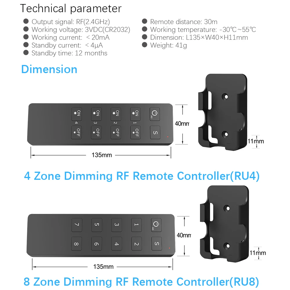 4 зоны/8 зон RF 2,4G пульт дистанционного управления RU4 RU8 светодиодный пульт дистанционного управления для S1-B S1-K KS KV KL AC Triac RF Dimmer одноцветный светодиодный светильник